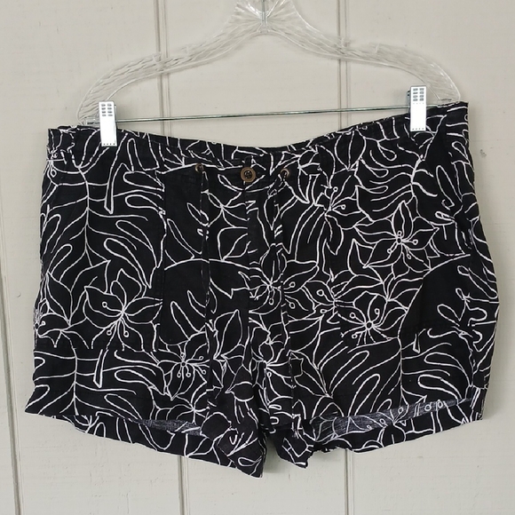 Gap Linen Cotton Blend Jungle Floral Black And White Patterned Shorts Size 16 - Picture 1 of 10